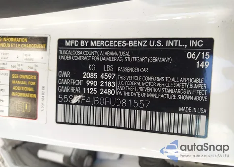 2015 Mercedes-Benz C 300 из США, поврежденный, VIN 55SWF4JB0FU081557